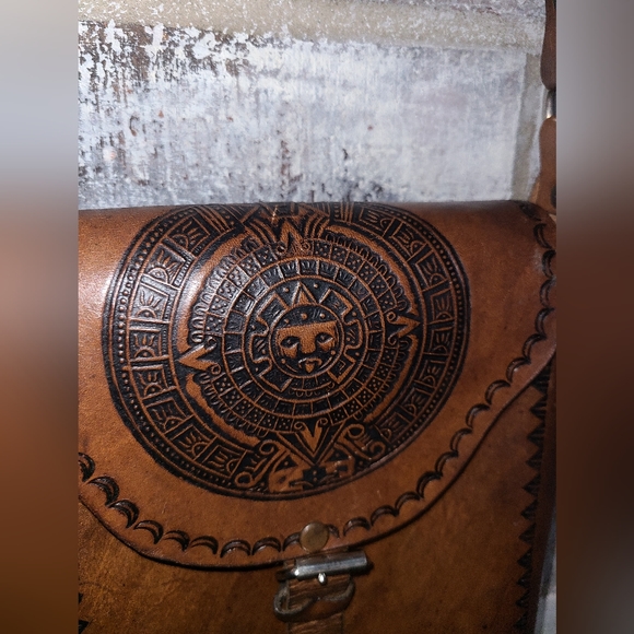 Mayan Print Leather Crossbody Bag - Picture 6 of 12